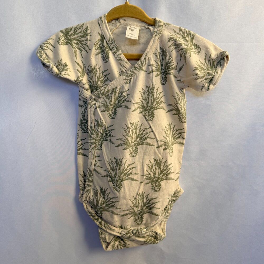 Kate Quinn Organic Cotton Agave Wrap Bodysuit 12-18M Green Cream